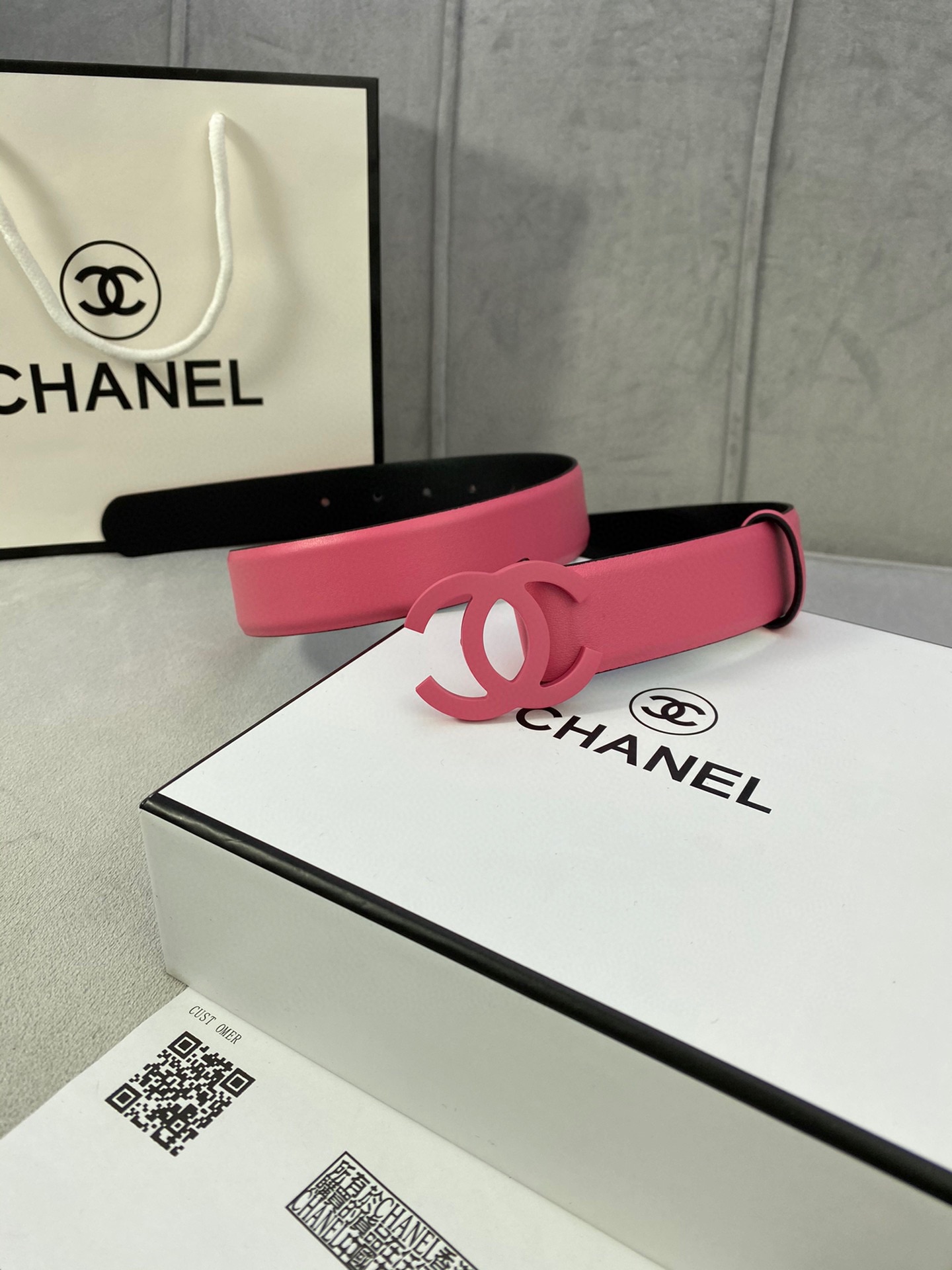  宽度3.0cm Chanel （香奈儿）女士腰带（小牛皮）经典扣头（内侧cnc走光处理）边角手感圆润配