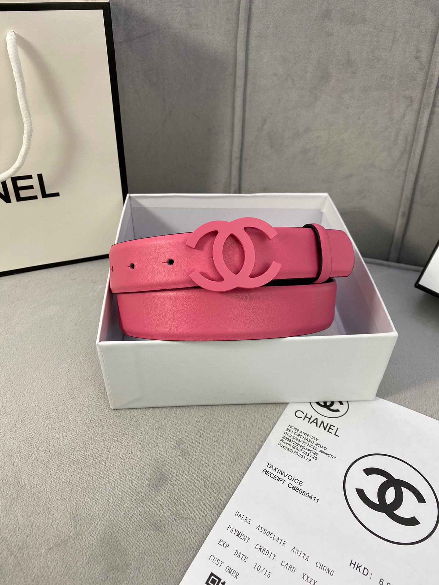  宽度3.0cm Chanel （香奈儿）女士腰带（小牛皮）经典扣头（内侧cnc走光处理）边角手感圆润配