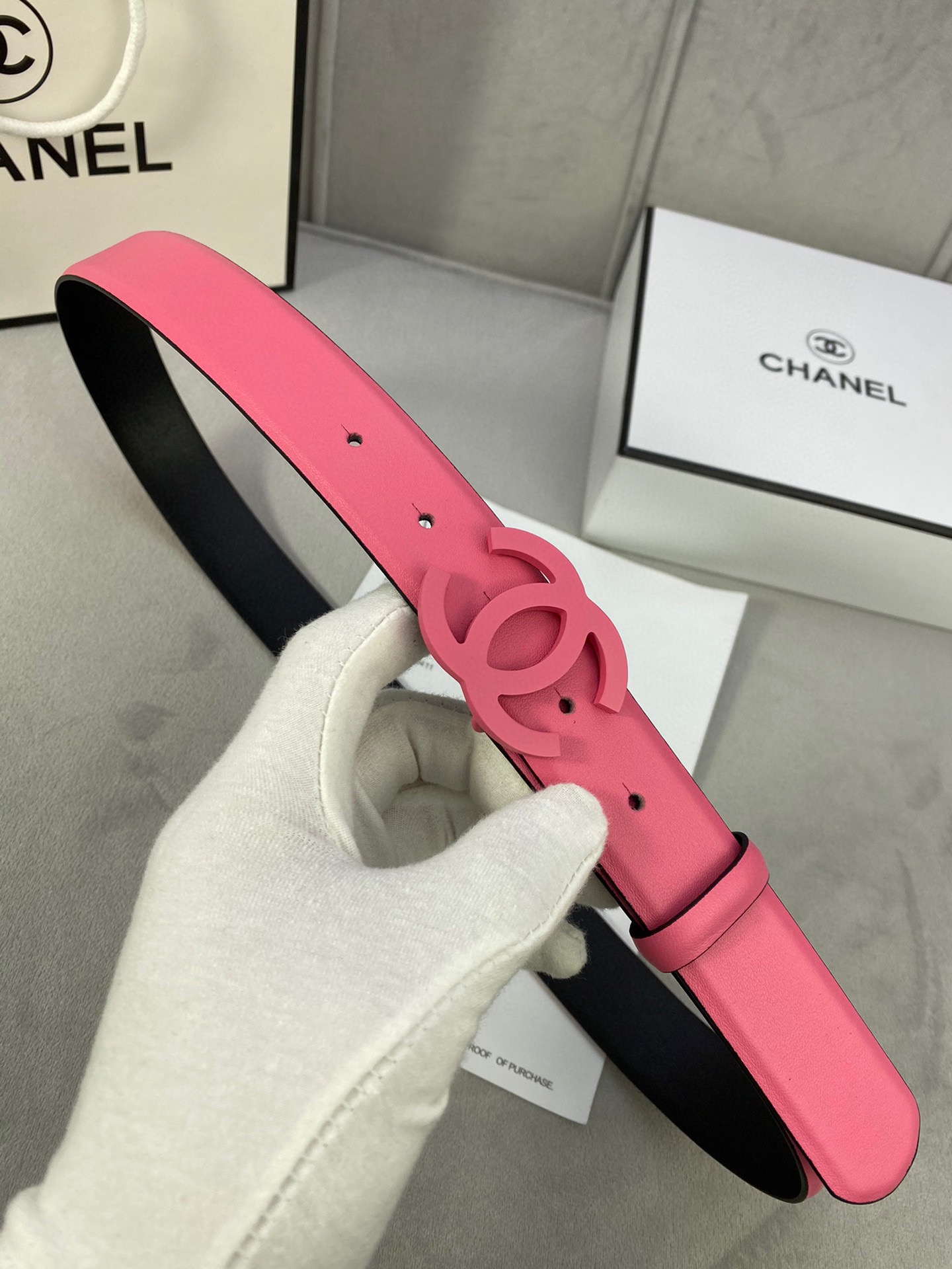  宽度3.0cm Chanel （香奈儿）女士腰带（小牛皮）经典扣头（内侧cnc走光处理）边角手感圆润配