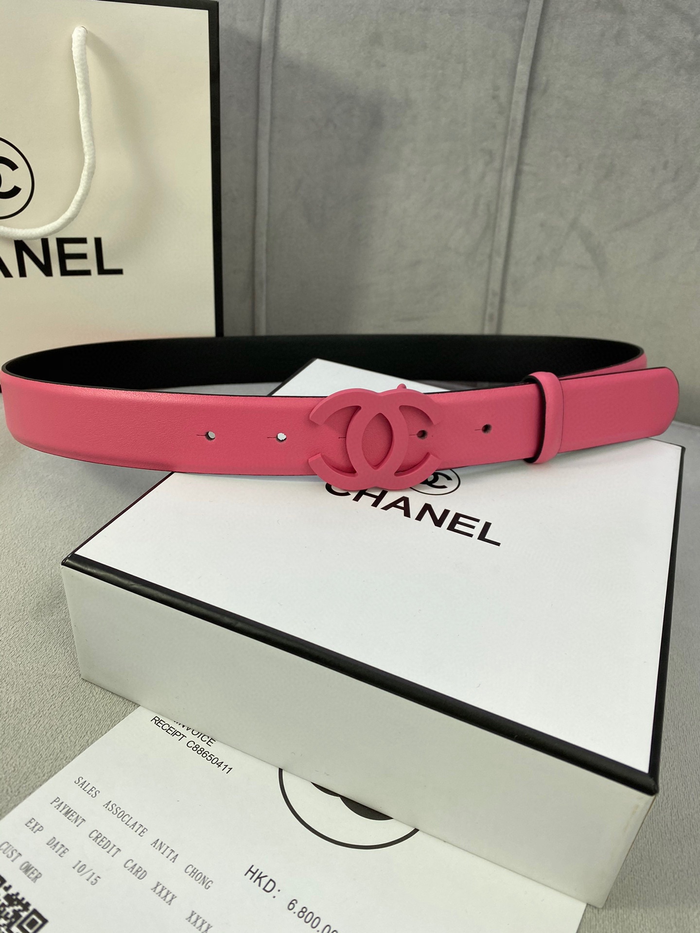  宽度3.0cm Chanel （香奈儿）女士腰带（小牛皮）经典扣头（内侧cnc走光处理）边角手感圆润配
