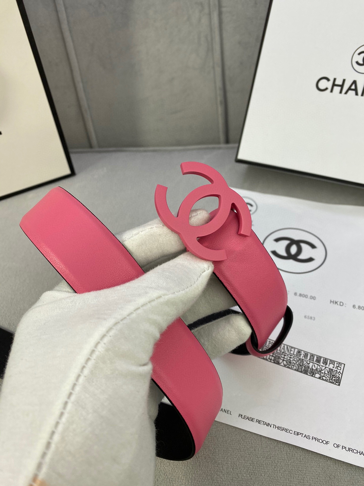  宽度3.0cm Chanel （香奈儿）女士腰带（小牛皮）经典扣头（内侧cnc走光处理）边角手感圆润配