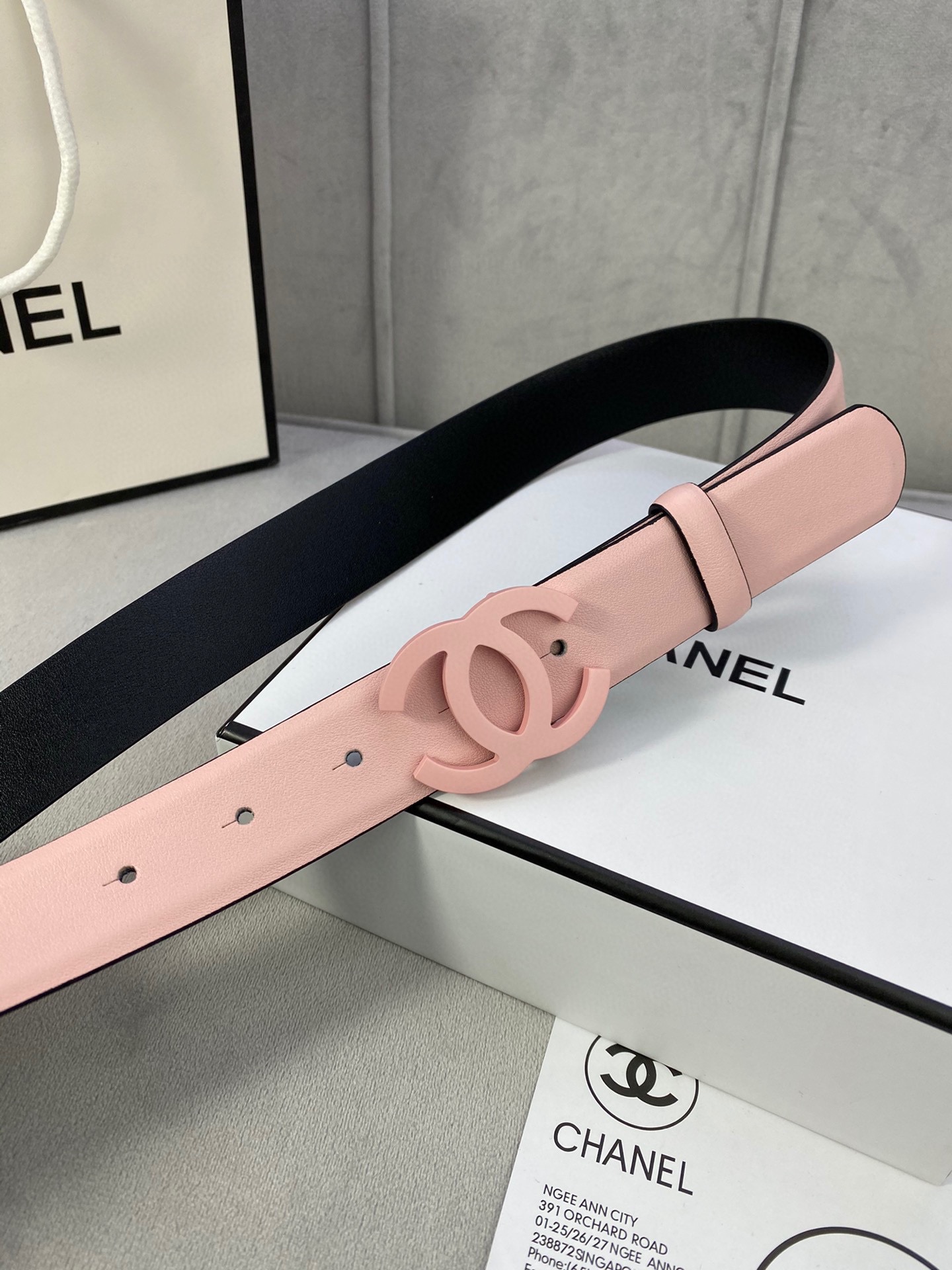  宽度3.0cm Chanel （香奈儿）女士腰带（小牛皮）经典扣头（内侧cnc走光处理）边角手感圆润配