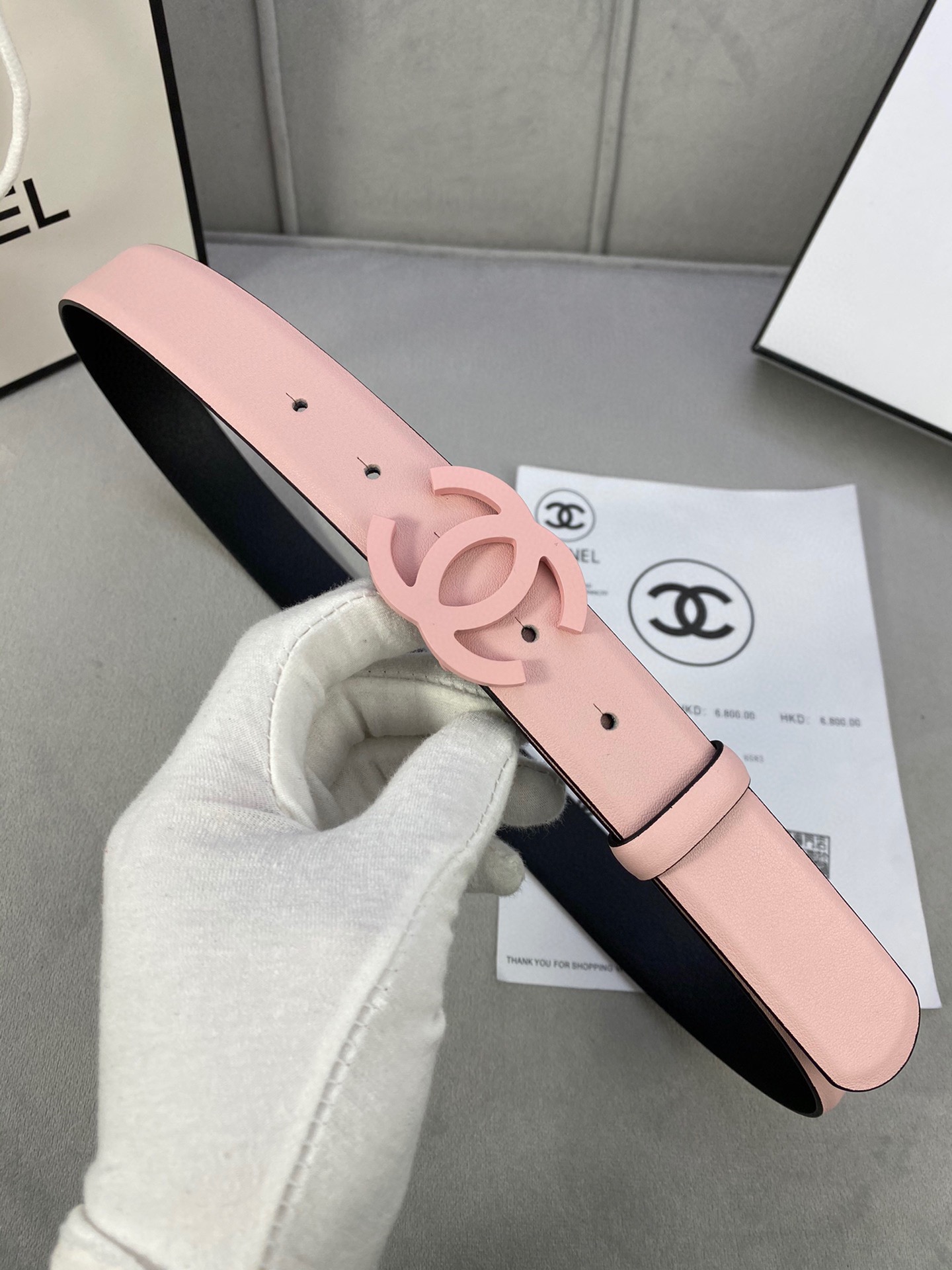  宽度3.0cm Chanel （香奈儿）女士腰带（小牛皮）经典扣头（内侧cnc走光处理）边角手感圆润配