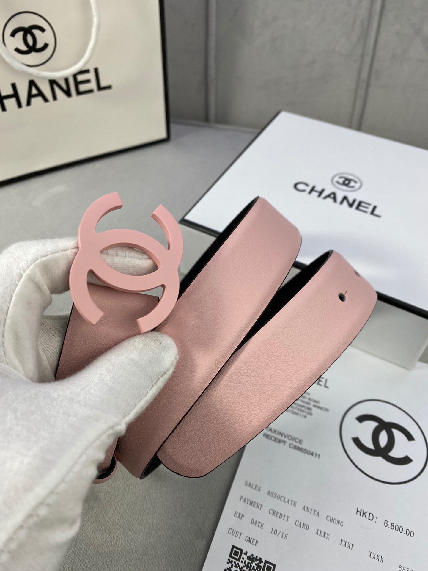  宽度3.0cm Chanel （香奈儿）女士腰带（小牛皮）经典扣头（内侧cnc走光处理）边角手感圆润配