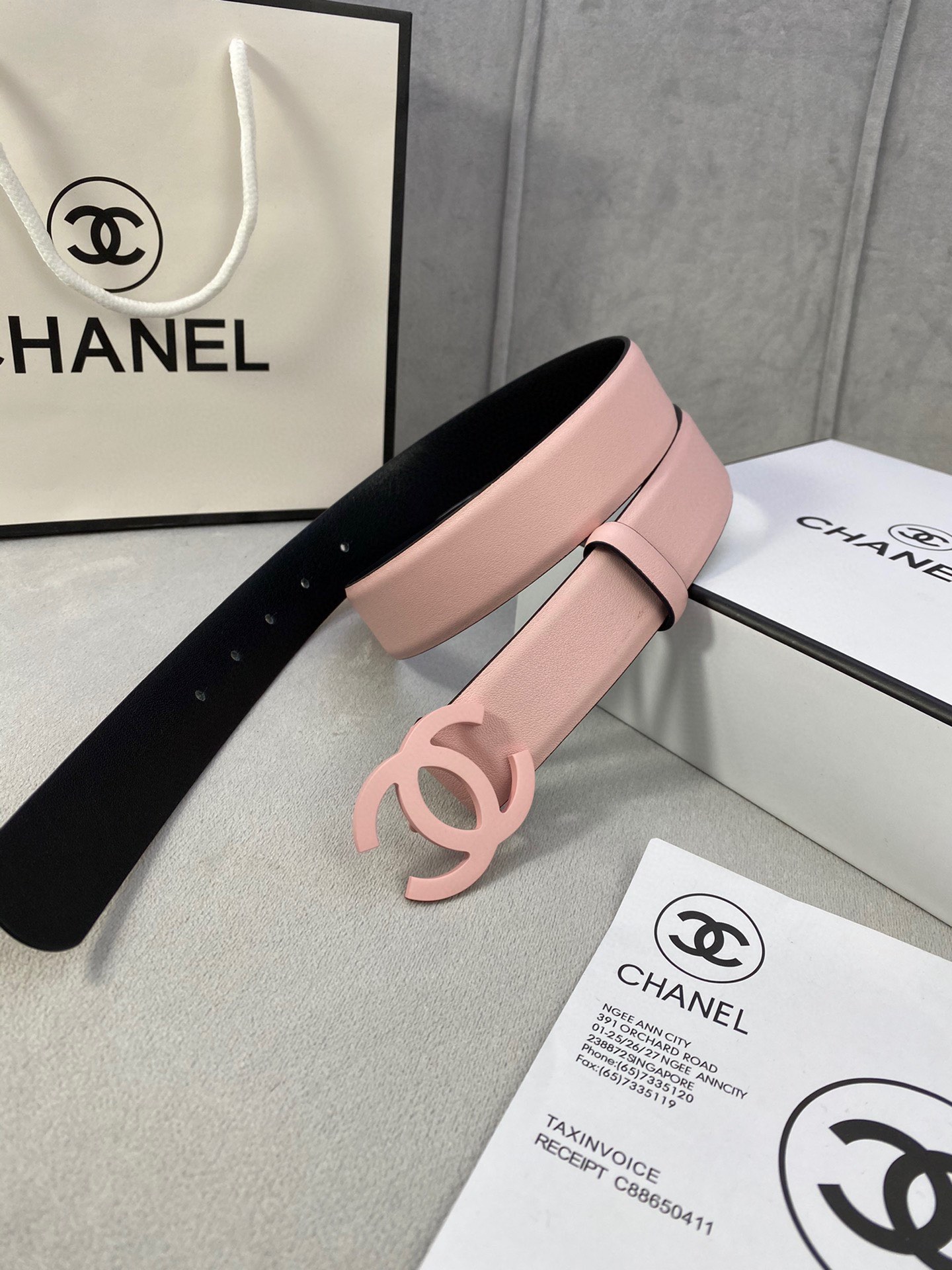  宽度3.0cm Chanel （香奈儿）女士腰带（小牛皮）经典扣头（内侧cnc走光处理）边角手感圆润配