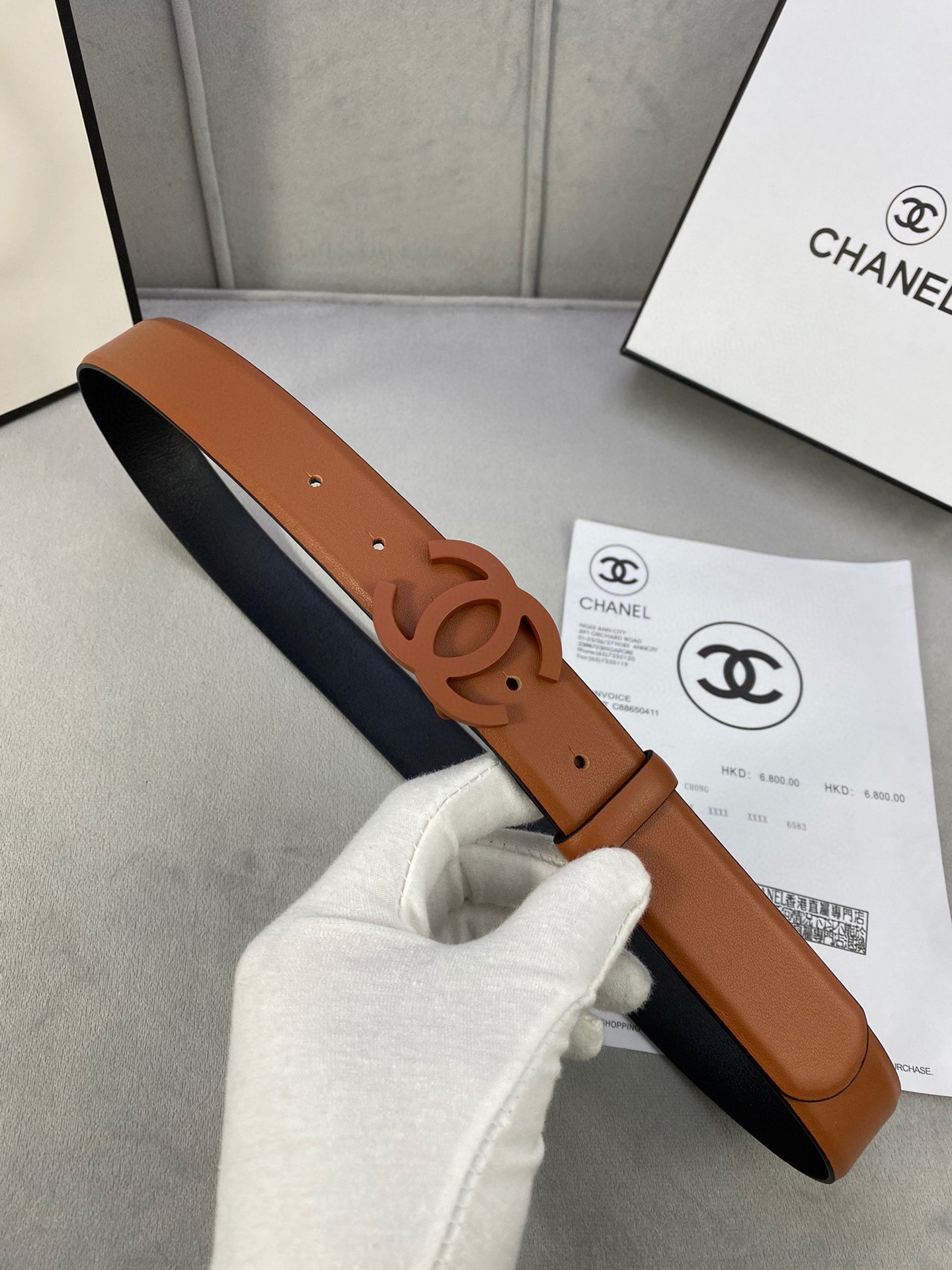  宽度3.0cm Chanel （香奈儿）女士腰带（小牛皮）经典扣头（内侧cnc走光处理）边角手感圆润配