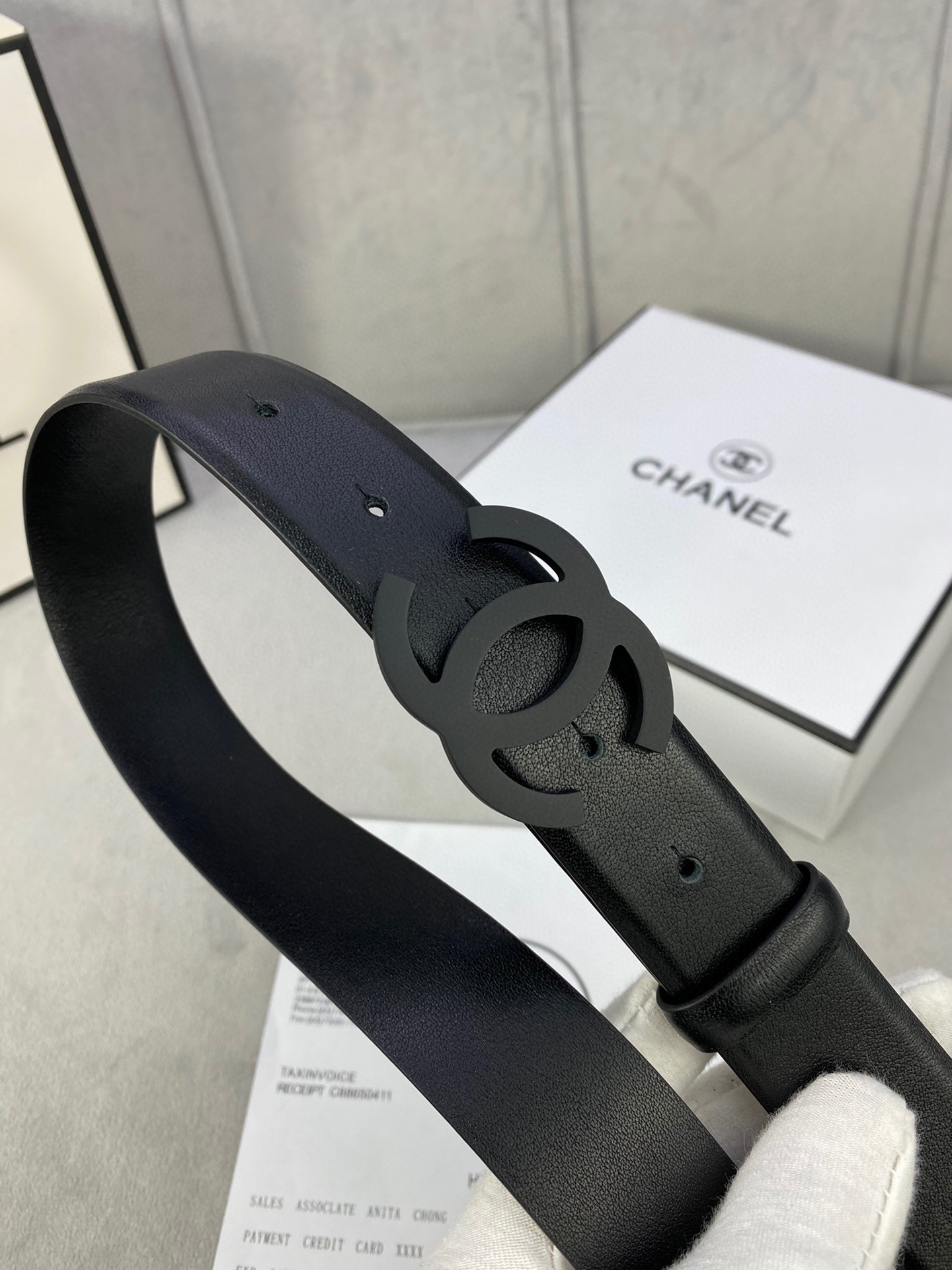  宽度3.0cm Chanel （香奈儿）女士腰带（小牛皮）经典扣头（内侧cnc走光处理）边角手感圆润配