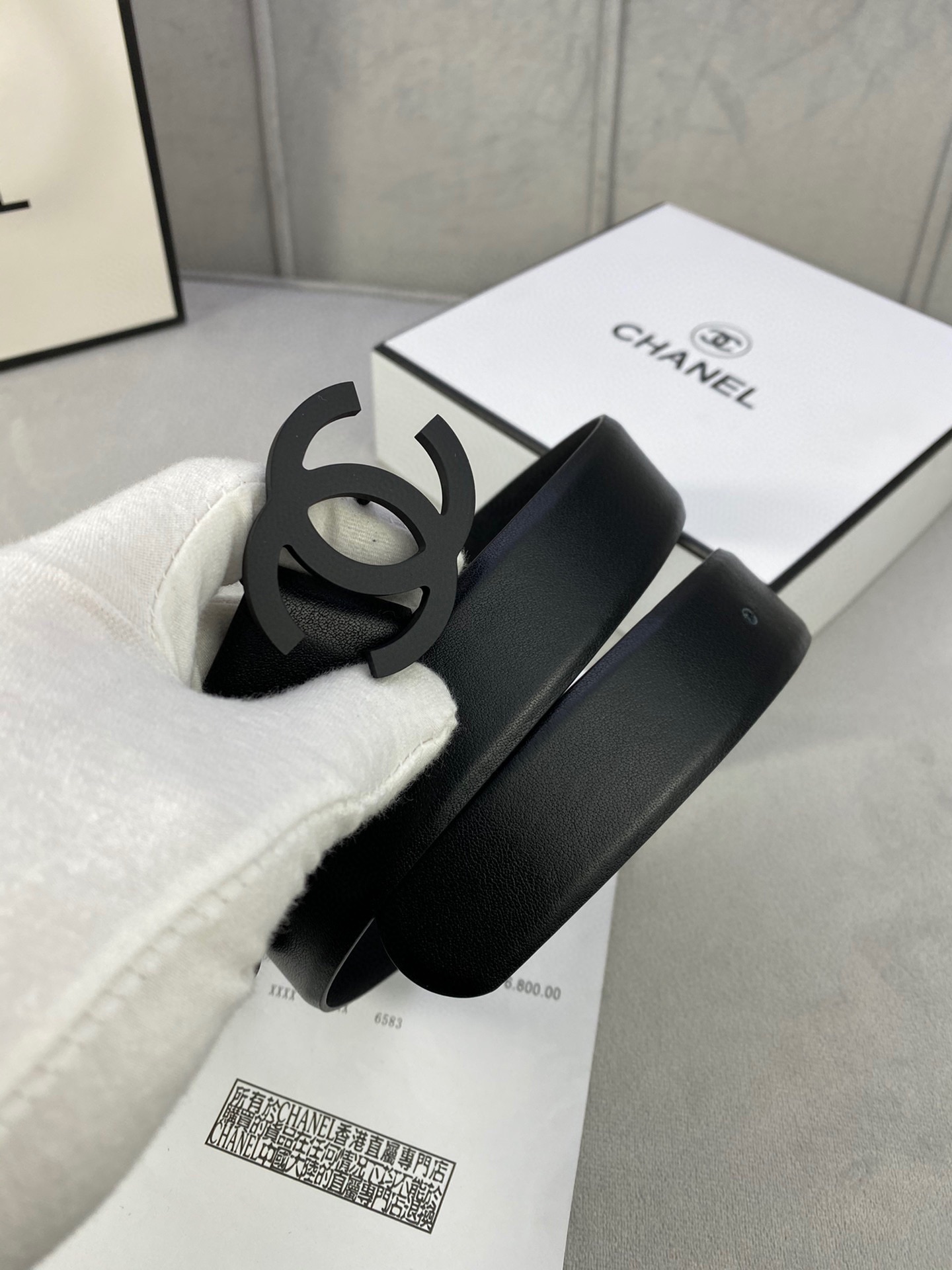  宽度3.0cm Chanel （香奈儿）女士腰带（小牛皮）经典扣头（内侧cnc走光处理）边角手感圆润配