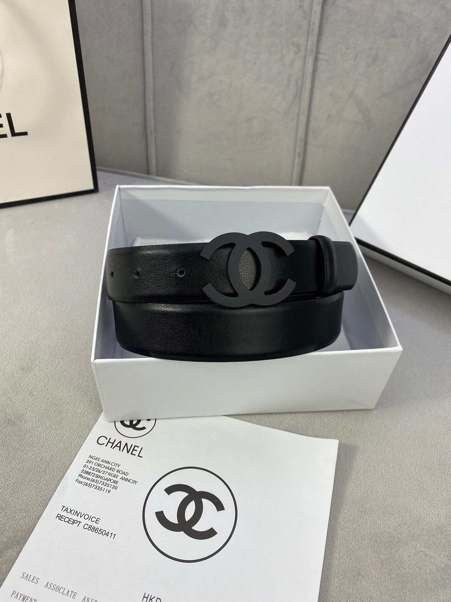  宽度3.0cm Chanel （香奈儿）女士腰带（小牛皮）经典扣头（内侧cnc走光处理）边角手感圆润配