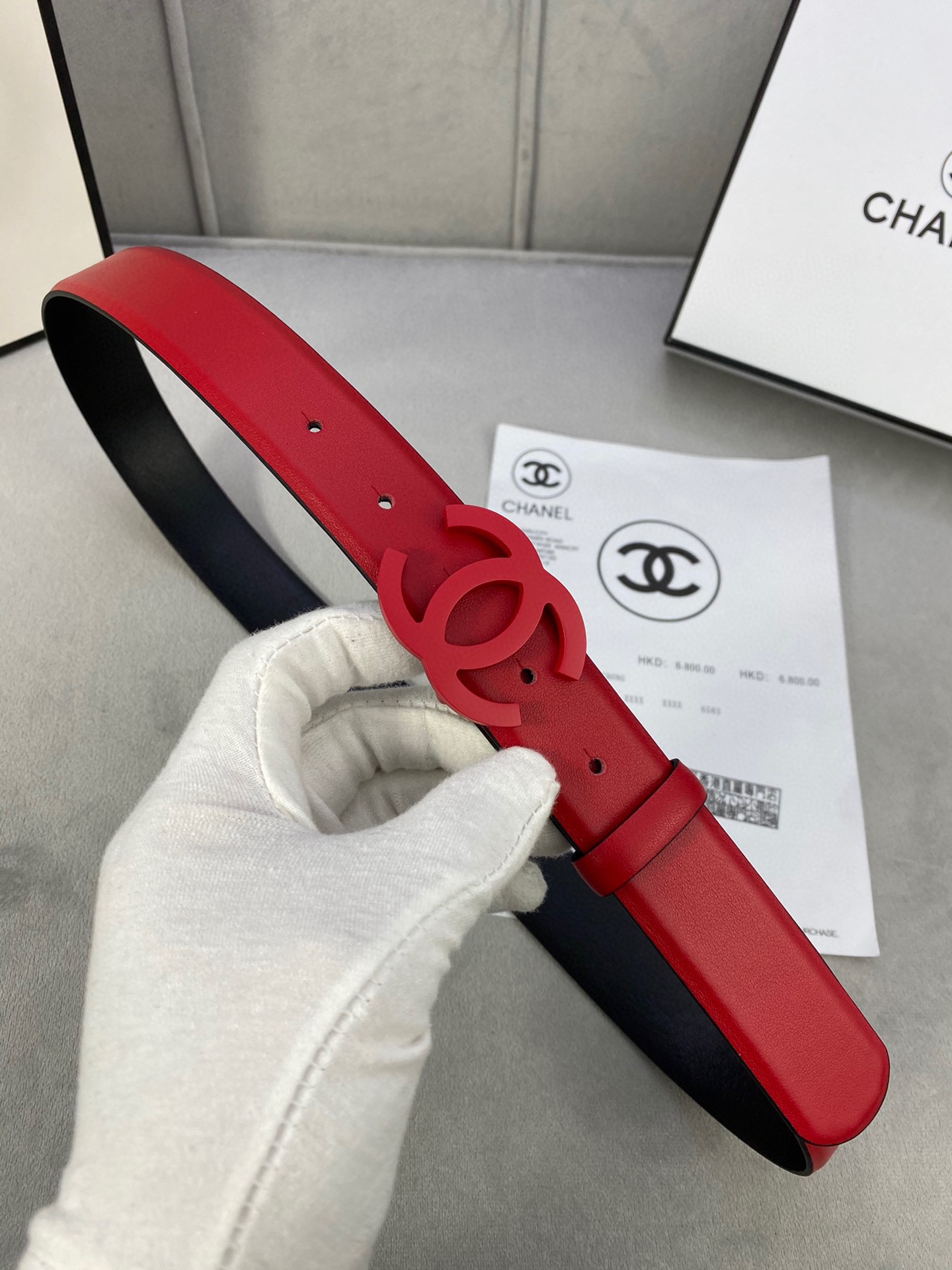  宽度3.0cm Chanel （香奈儿）女士腰带（小牛皮）经典扣头（内侧cnc走光处理）边角手感圆润配