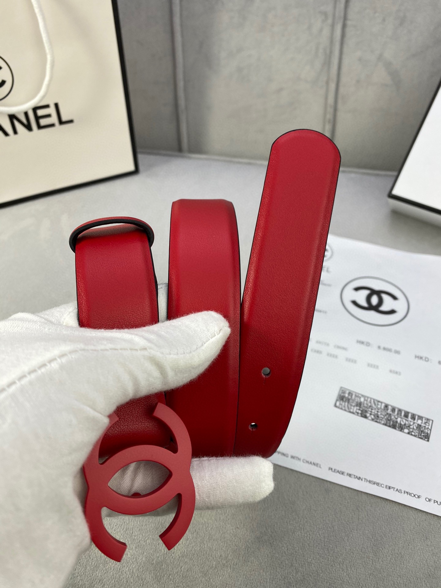  宽度3.0cm Chanel （香奈儿）女士腰带（小牛皮）经典扣头（内侧cnc走光处理）边角手感圆润配