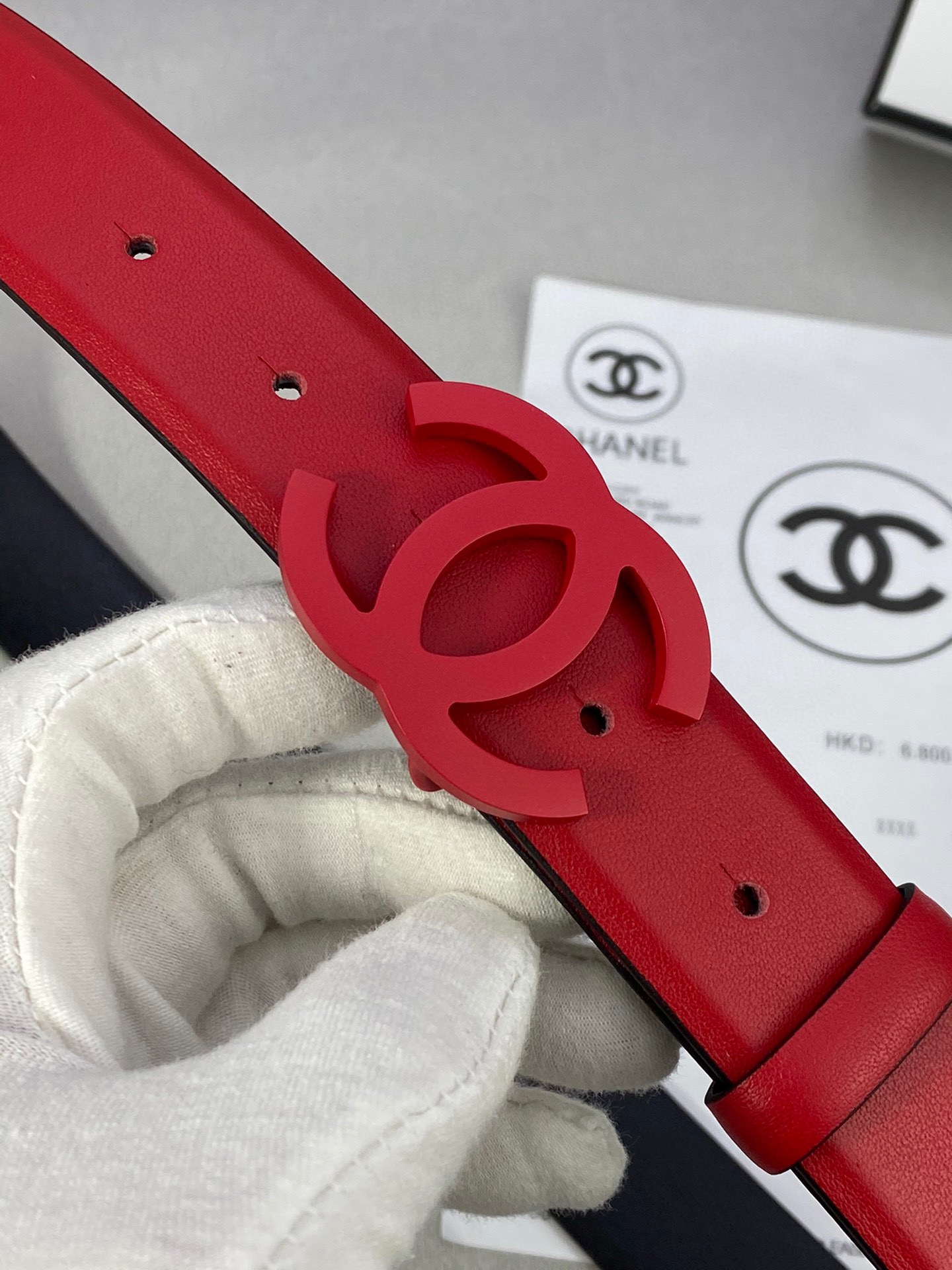  宽度3.0cm Chanel （香奈儿）女士腰带（小牛皮）经典扣头（内侧cnc走光处理）边角手感圆润配