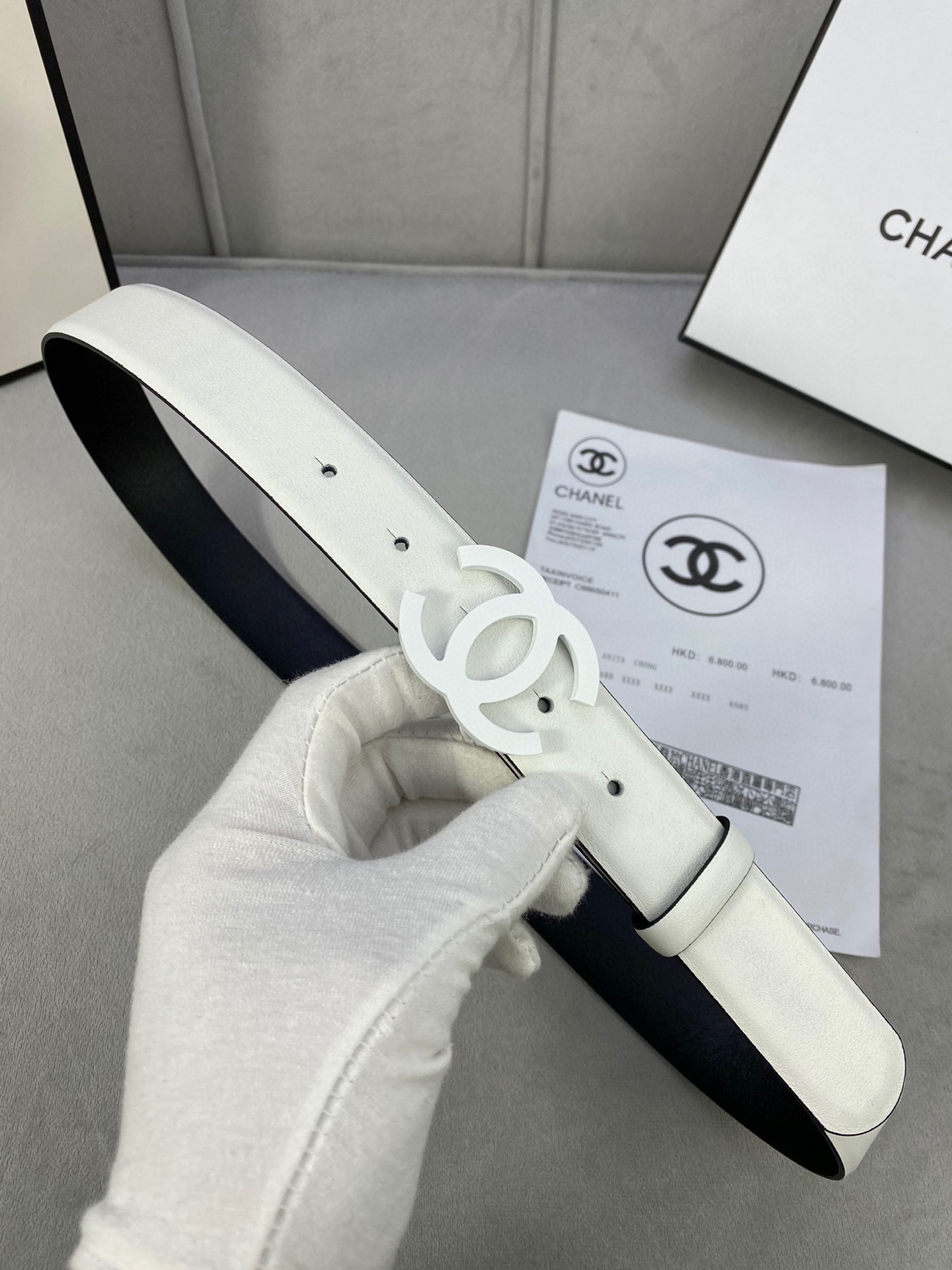  宽度3.0cm Chanel （香奈儿）女士腰带（小牛皮）经典扣头（内侧cnc走光处理）边角手感圆润配