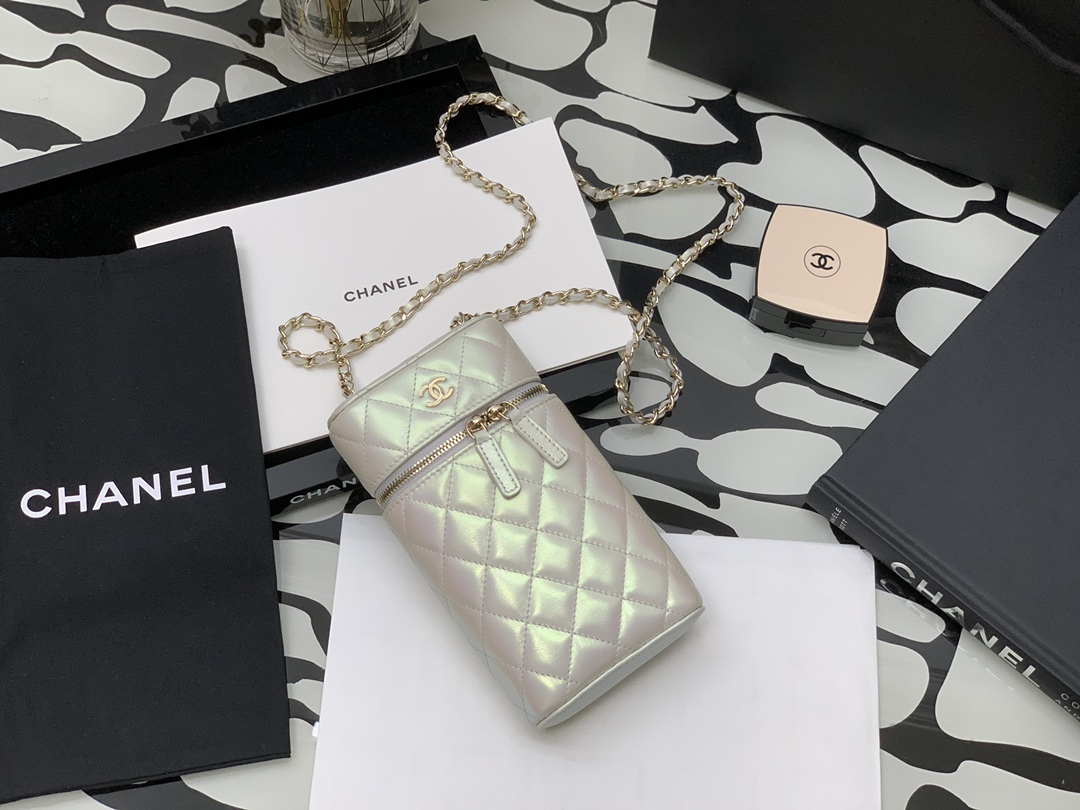 Chanel Chain Around Phone Holder Box Crossbody Quilted Lambskin at 1stDibs