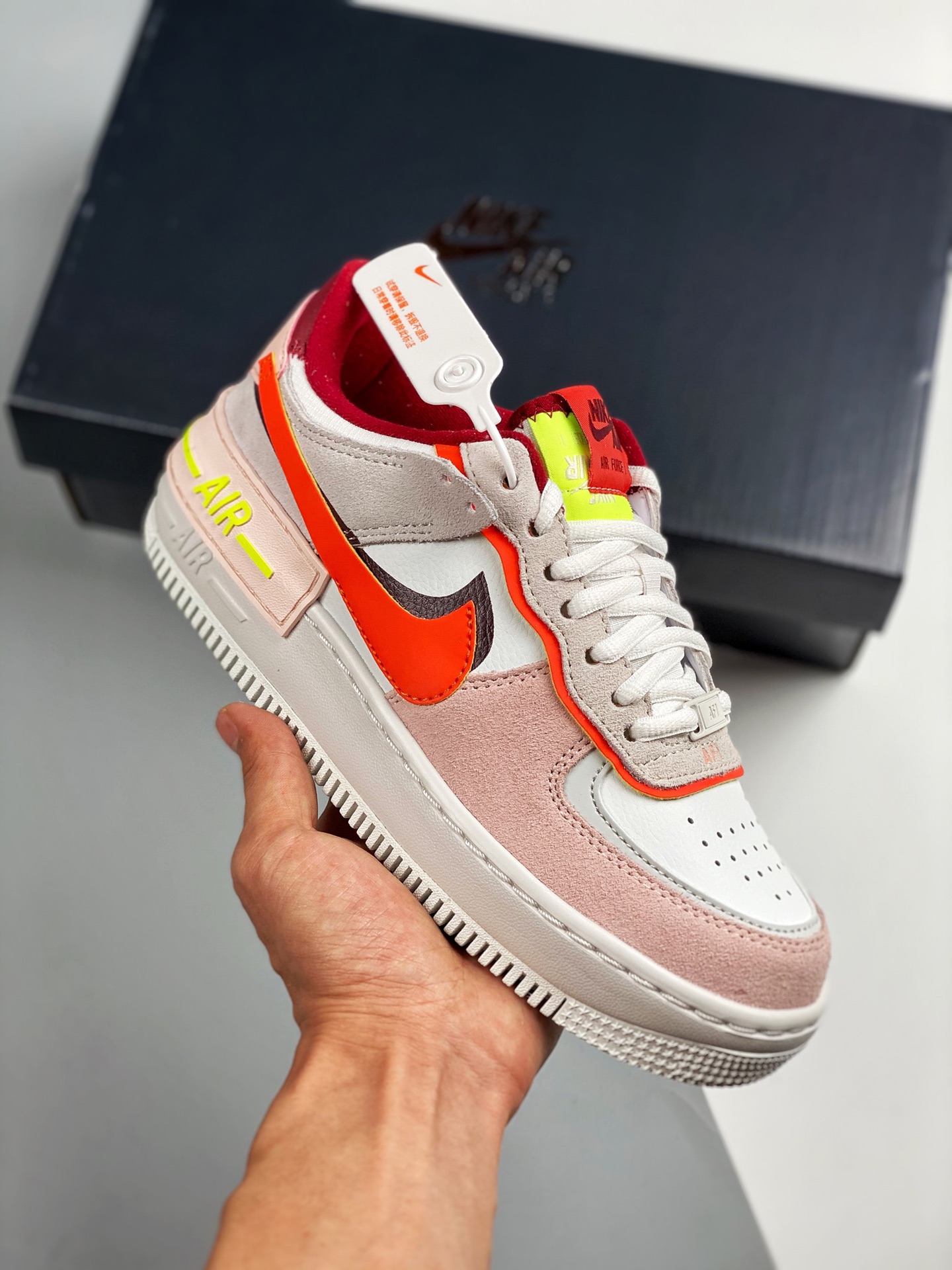 Air Force 1 Shadow blanco, naranja y rosa, zapatilla de skate baja ligera y versátil con aumento de altura, "empalme de…