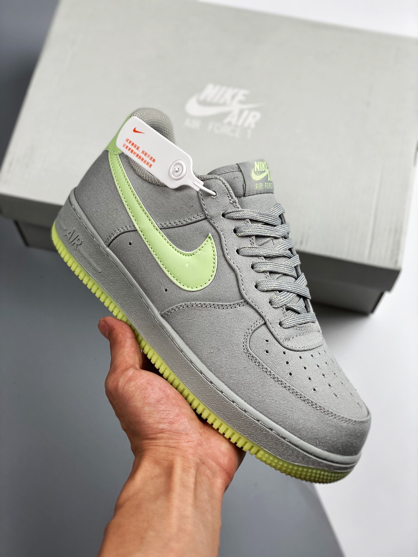 Nike Air Force 1 '07 gris y verde, horma original y plantilla original, estilo auténtico de Air Force, enfocado en el c…
