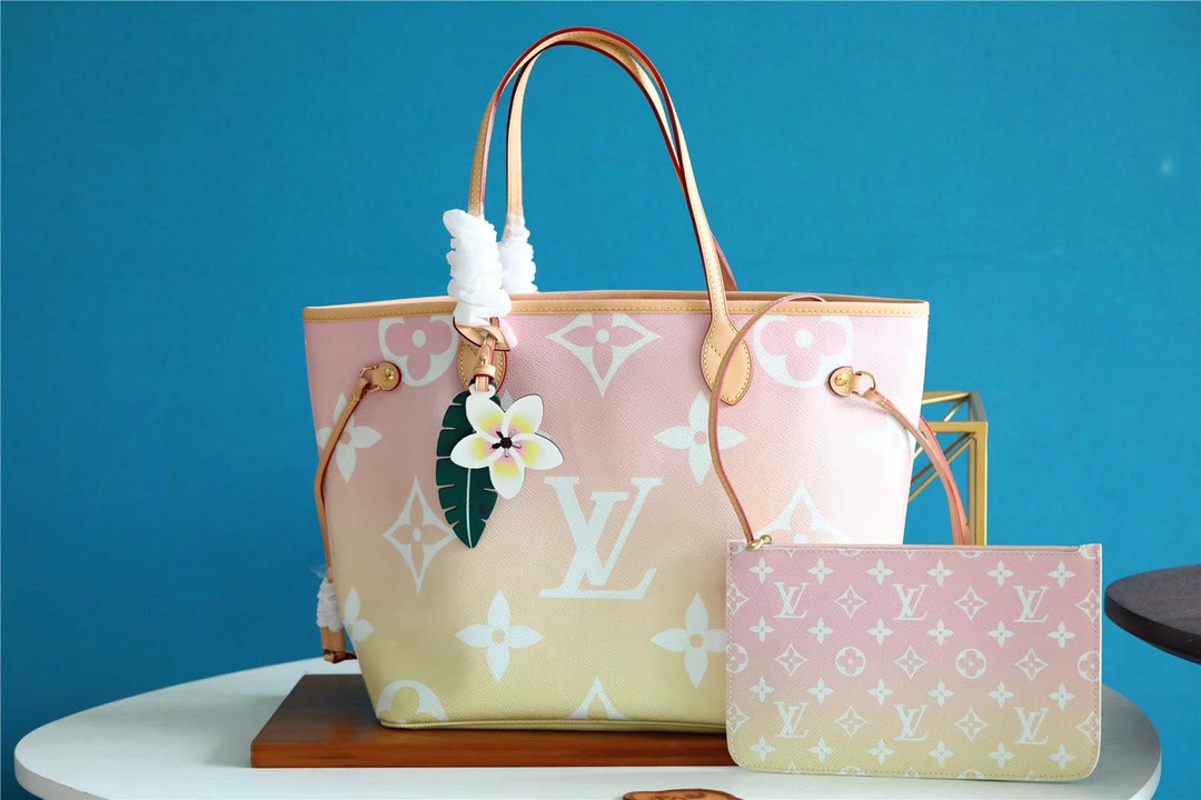 Louis Vuitton LV Neverfull Handbags Tote Bags Blue Pink Canvas Summer Collection M45680