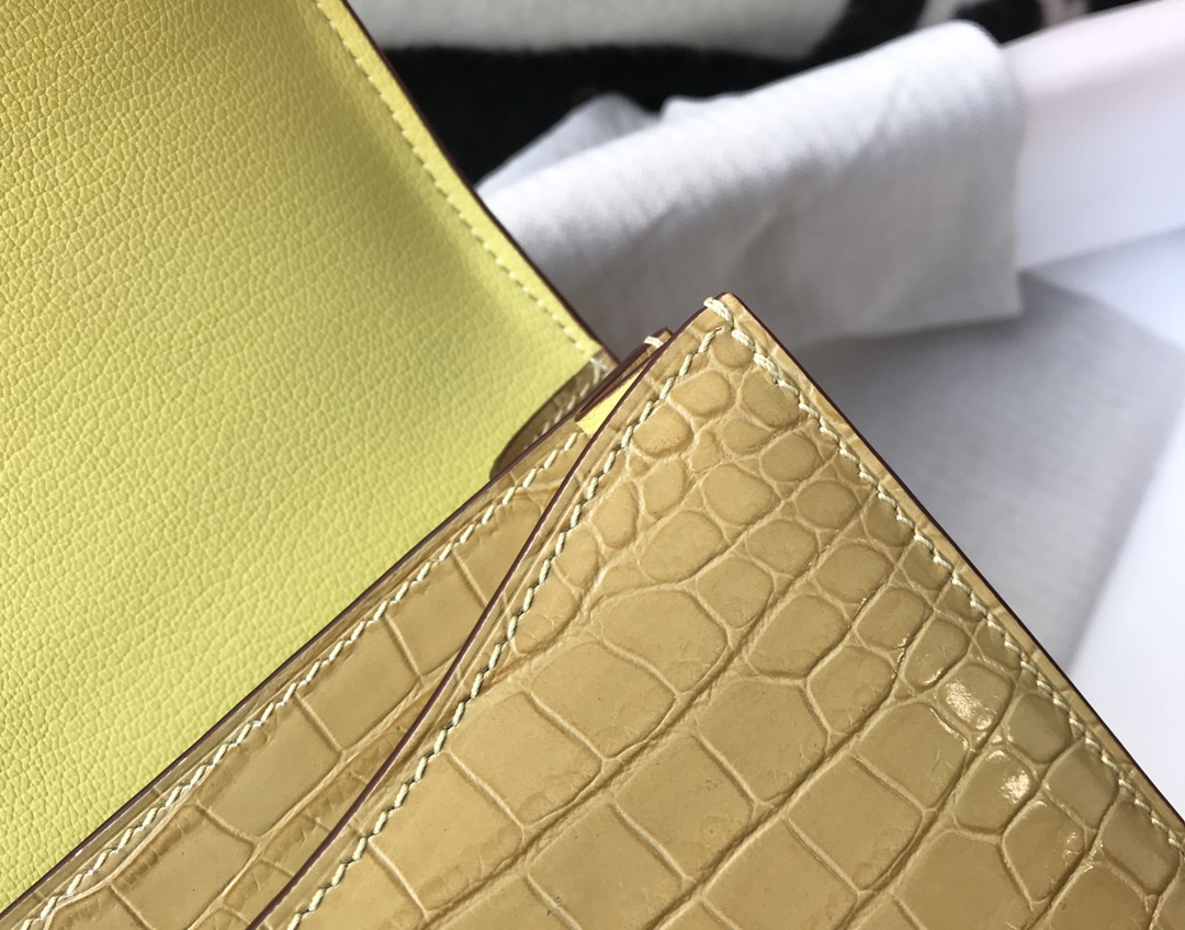 Hermès Constance 18 Alligator Leather Shoulder Bag - Milk Apricot, Gold Hardware 8 i1619352055 1754 7