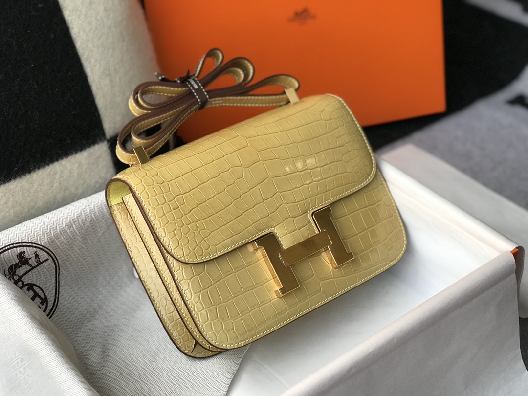 Hermès Constance 18 Alligator Leather Shoulder Bag - Milk Apricot, Gold Hardware 4 i1619352055 7232 3