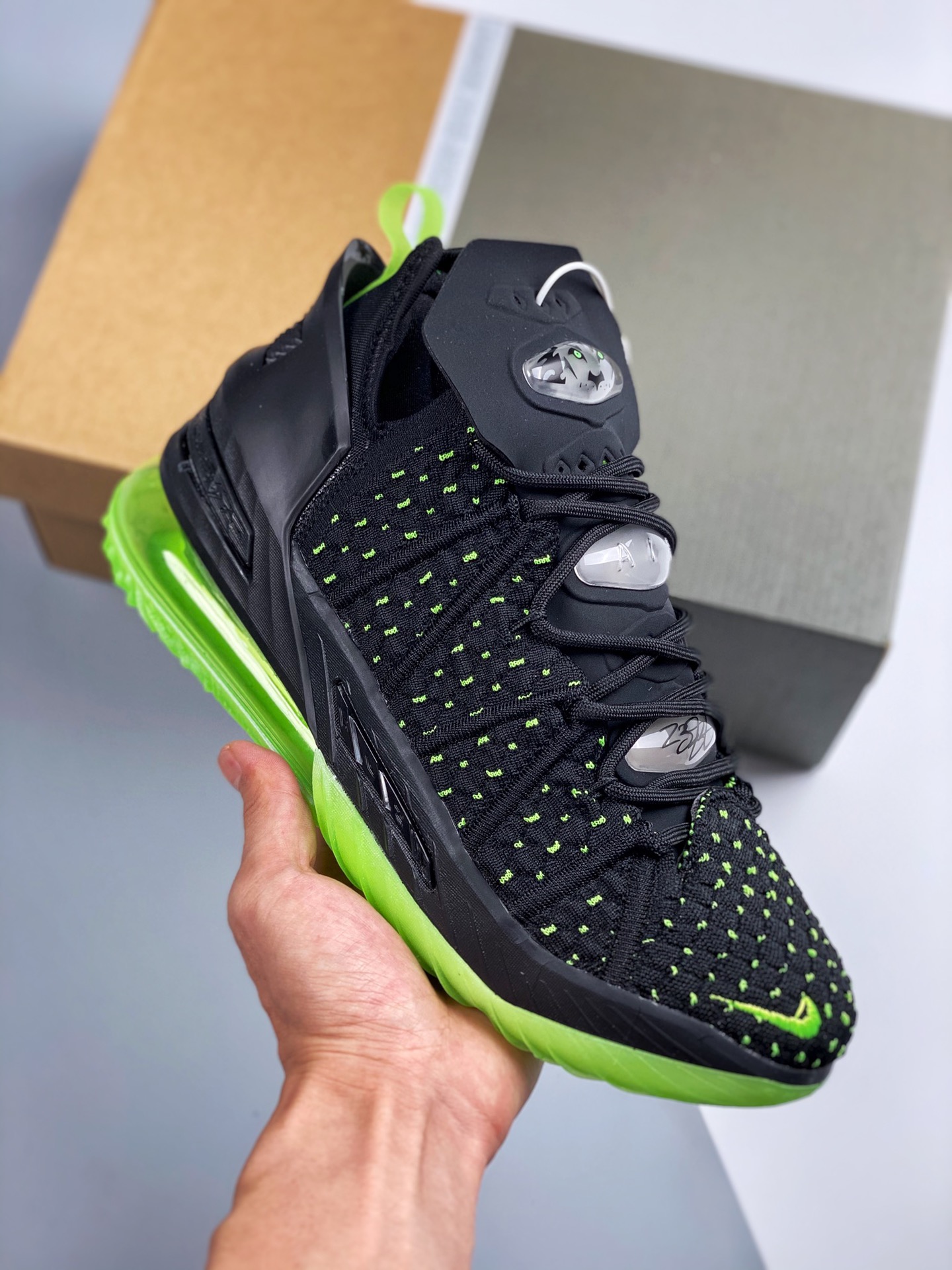 NK LeBron 18, tejido negro-púrpura, puro original de fábrica grande, botas de campeonato de James, amortiguac…