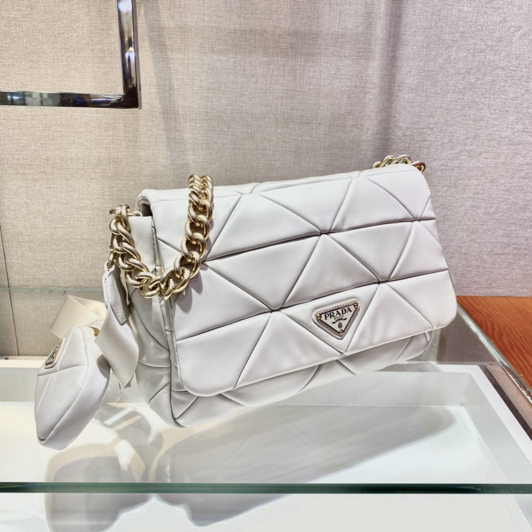 PRADA普拉达进口胎羊皮三合一肩背包1BD291