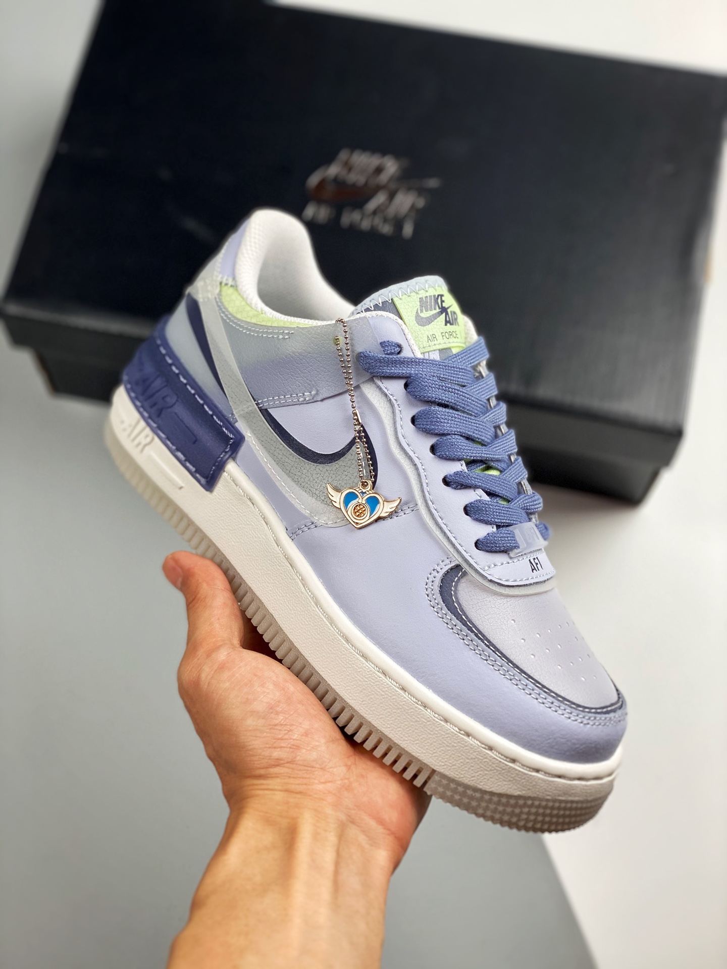Air Force 1 Shadow azul y verde, zapatilla baja de plataforma ligera y versátil "empalme macaron", nuevo diseño deconst…