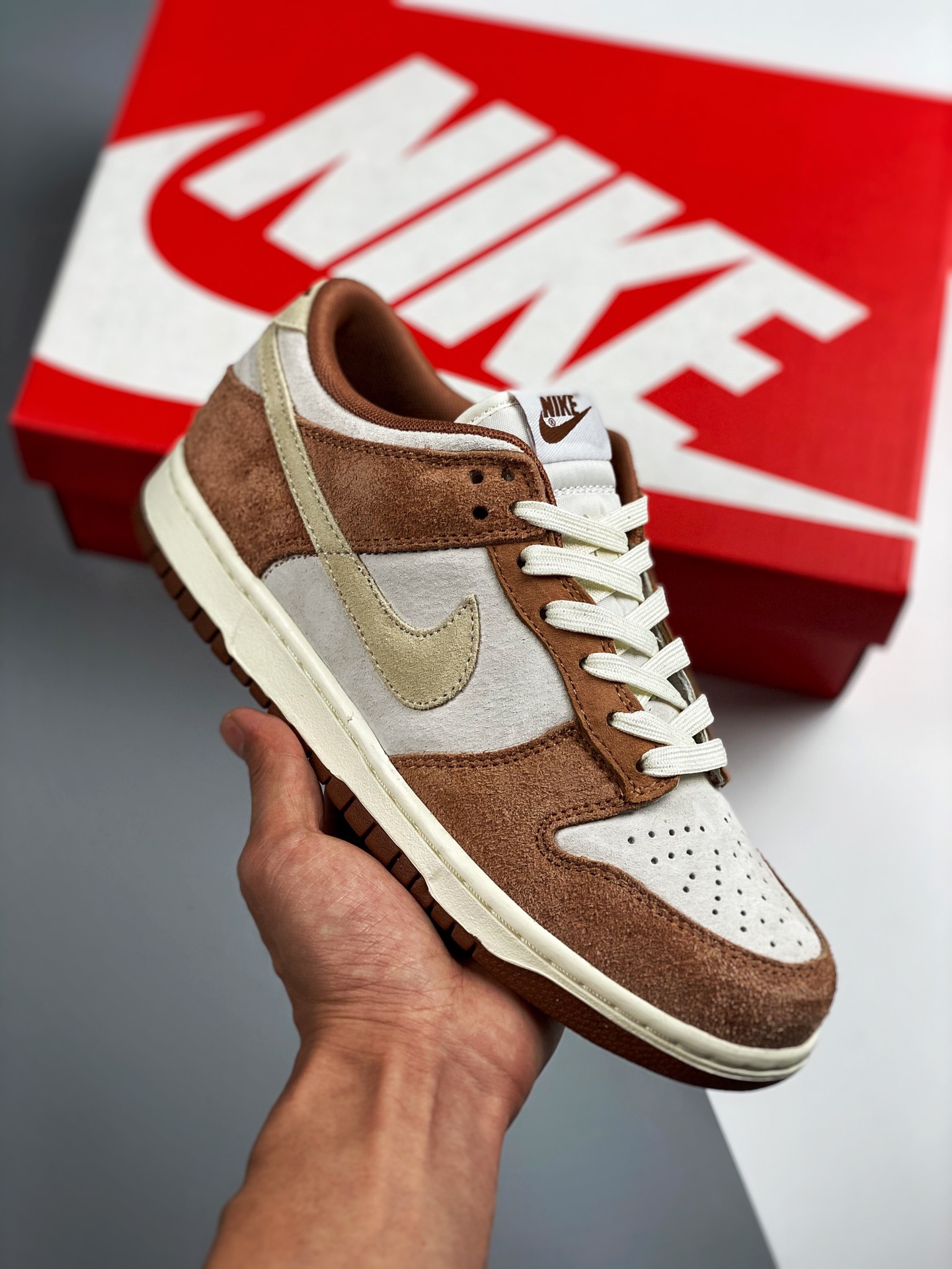 Nike SB Dunk Low "Medium Curry" blanco/marrón, trigo, producción original de fábrica grande #etiqueta tejida de fábrica…