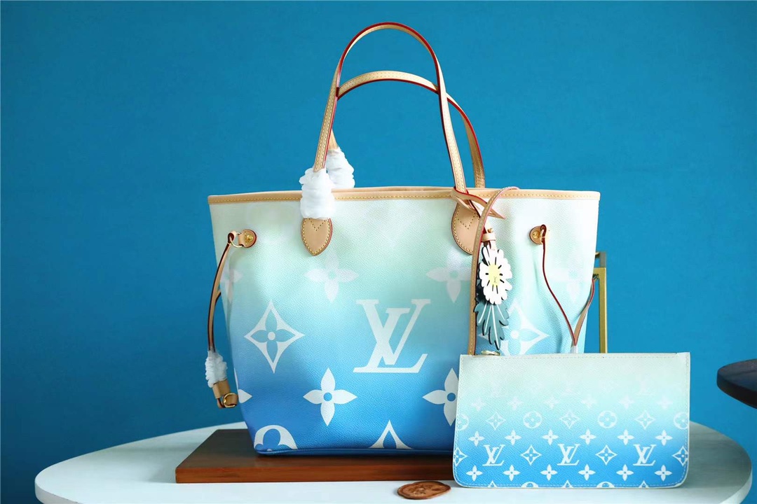 Louis Vuitton LV Neverfull Handbags Tote Bags Blue Pink Canvas Summer Collection M45680