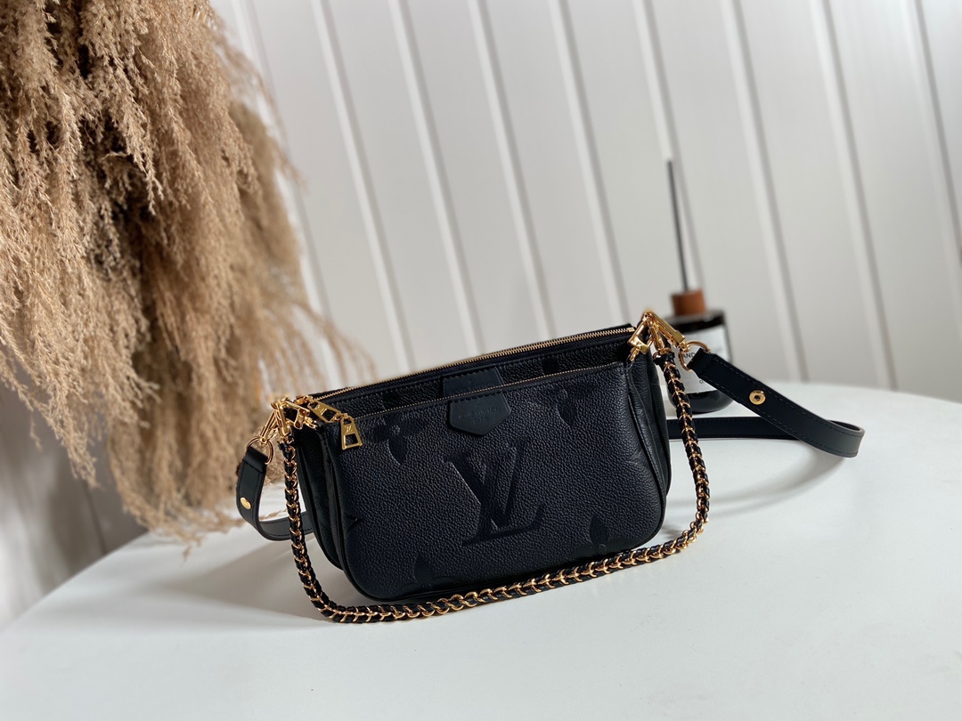 Louis Vuitton LV Multi Pochette Accessoires Clutches & Pouch Bags Crossbody & Shoulder Bags Black White Empreinte​ Chains M80399