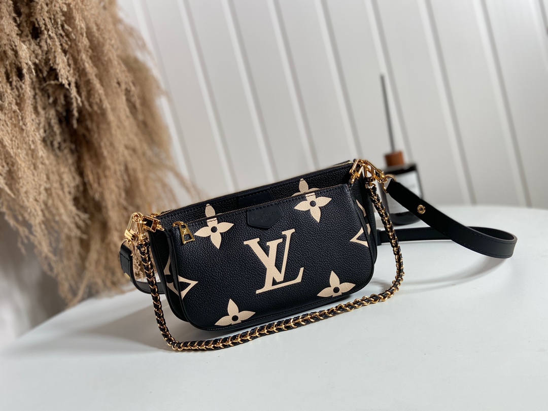Louis Vuitton LV Multi Pochette Accessoires Flawless
 Clutches & Pouch Bags Crossbody & Shoulder Bags Black White Empreinte​ Chains M80399