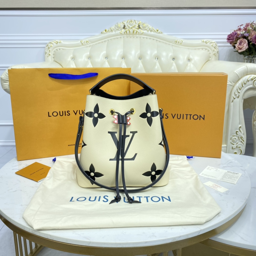 Louis Vuitton LV NeoNoe Handbags Bucket Bags Beige Caramel White Printing Cowhide Weave m56889
