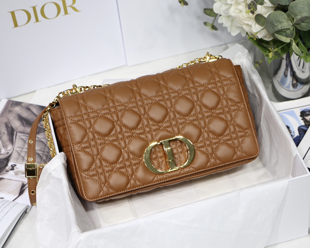 Caramel color Cannage quilted calfskin flap bag with chain shoulder strap