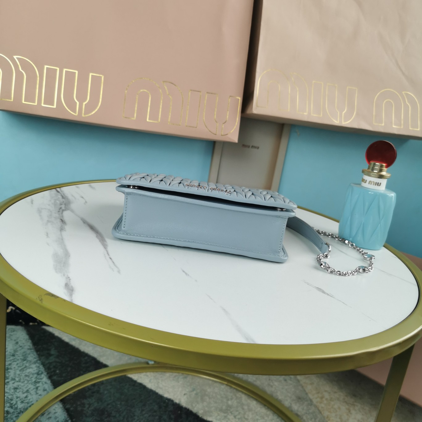 MIUMIU缪缪Matelasse皱褶纹图案顶级进口小羊皮手袋5BP065