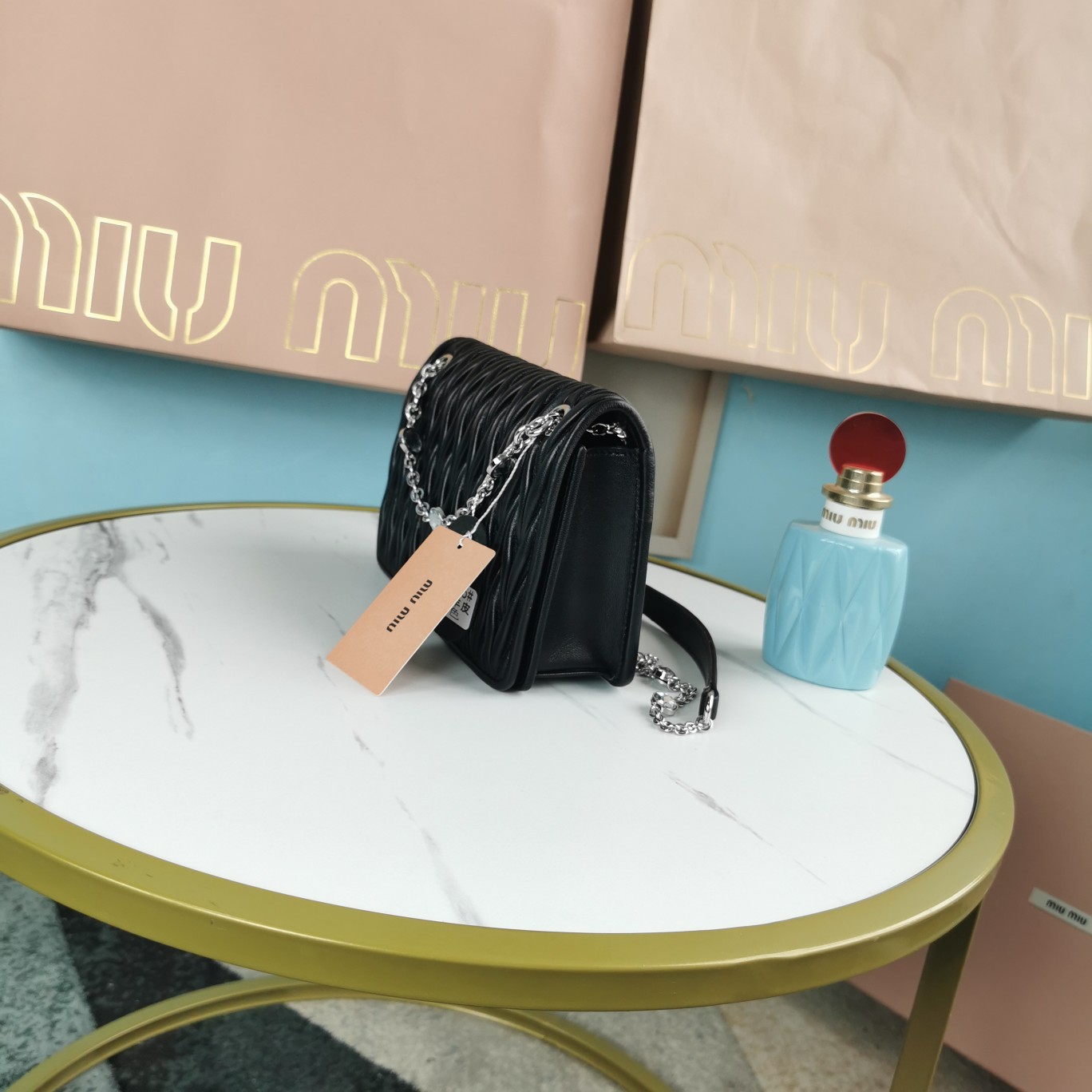 MIUMIU缪缪Matelasse皱褶纹图案顶级进口小羊皮手袋5BP065