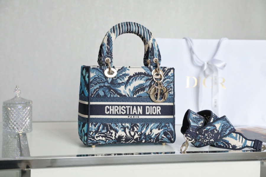 Dior Lady Designer
 Bags Handbags Blue Gold Embroidery