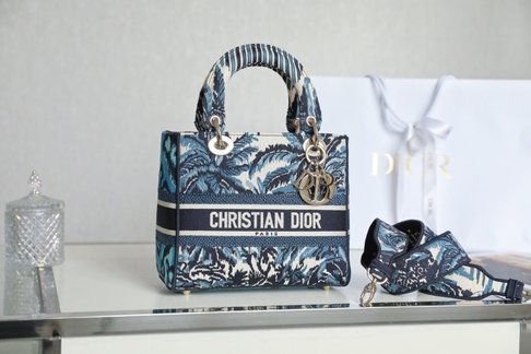 Dior Lady Designer Bags Handbags Blue Gold Embroidery