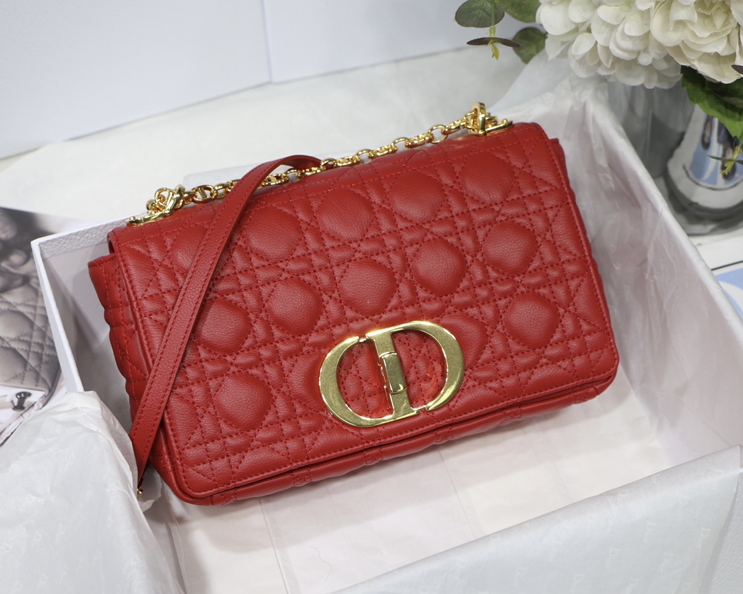 Red Cannage Calfskin Flap Chain Bag