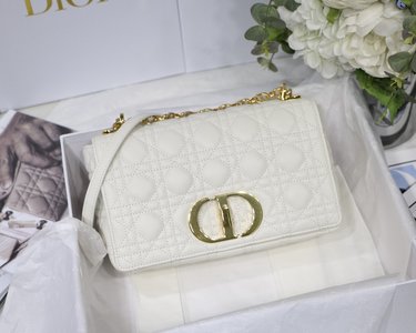 Dior Caro Bags Handbags Gold White Embroidery Vintage Cowhide