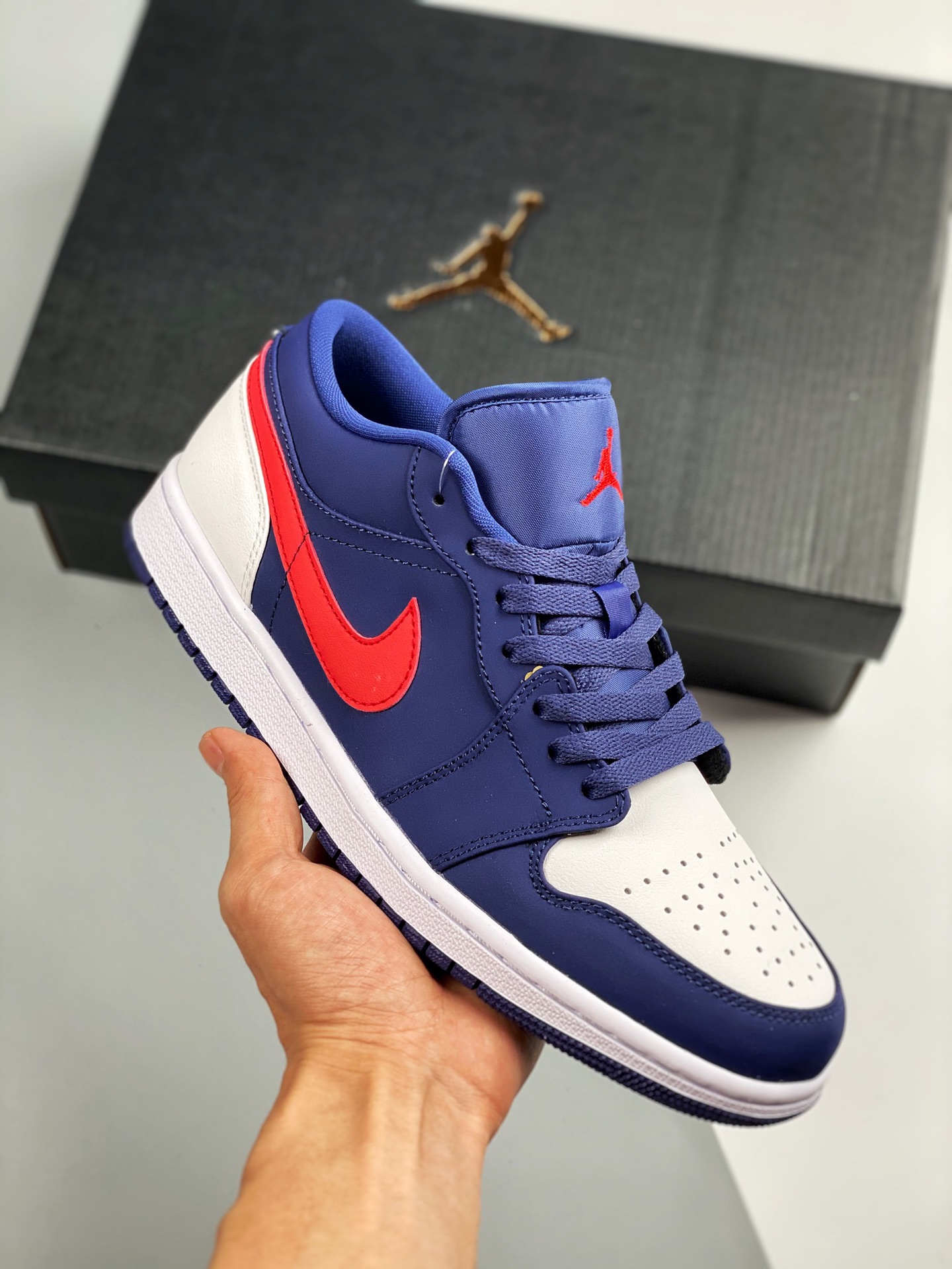 Air Jordan 1 Low azul/rojo, patriota, color oficial sincronizado, producto de nivel original, zapatos originales de la …