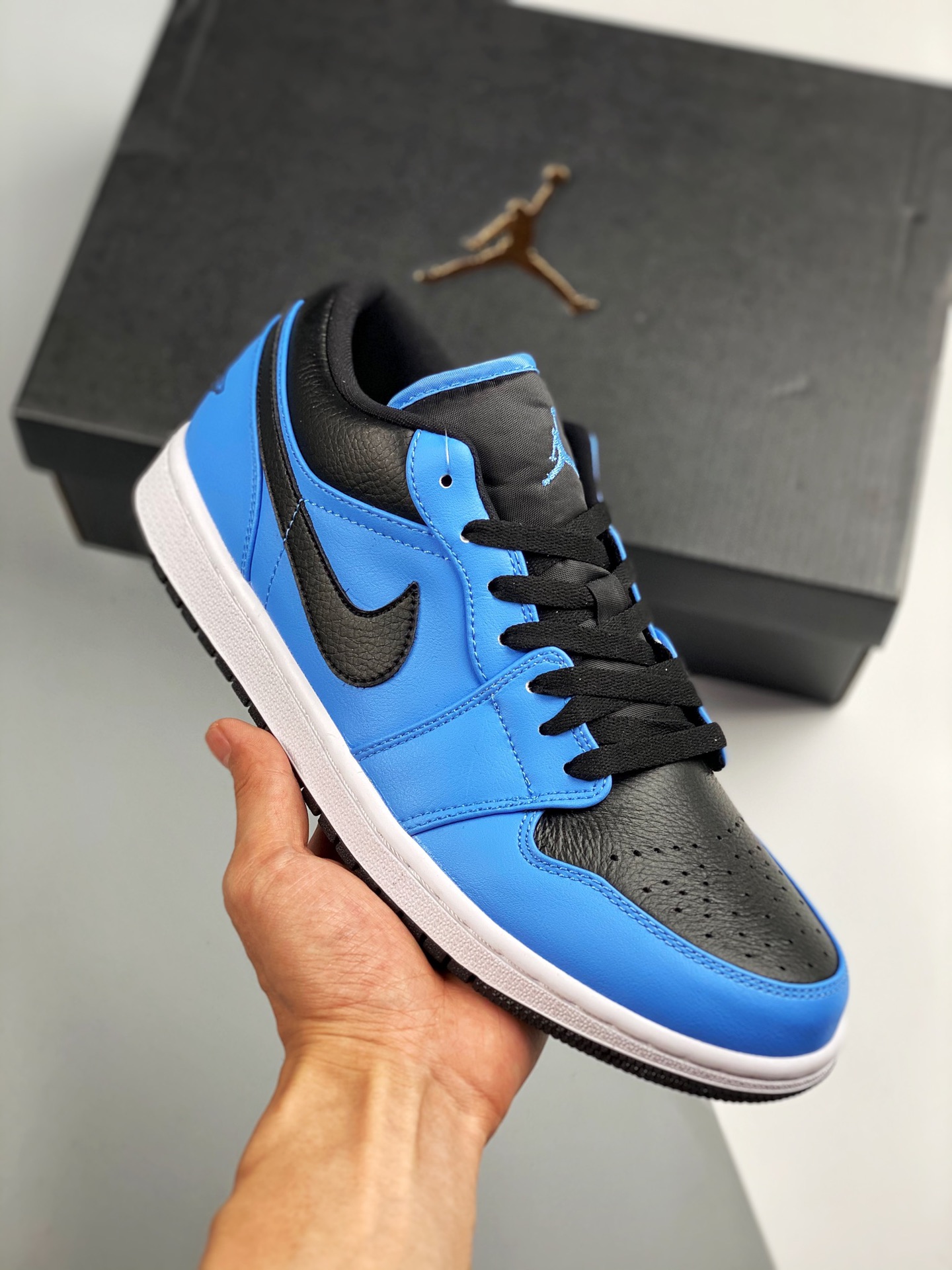 Air Jordan 1 Low negro/azul, azul universitario, color oficial sincronizado, producto de nivel original, zapatos origin…