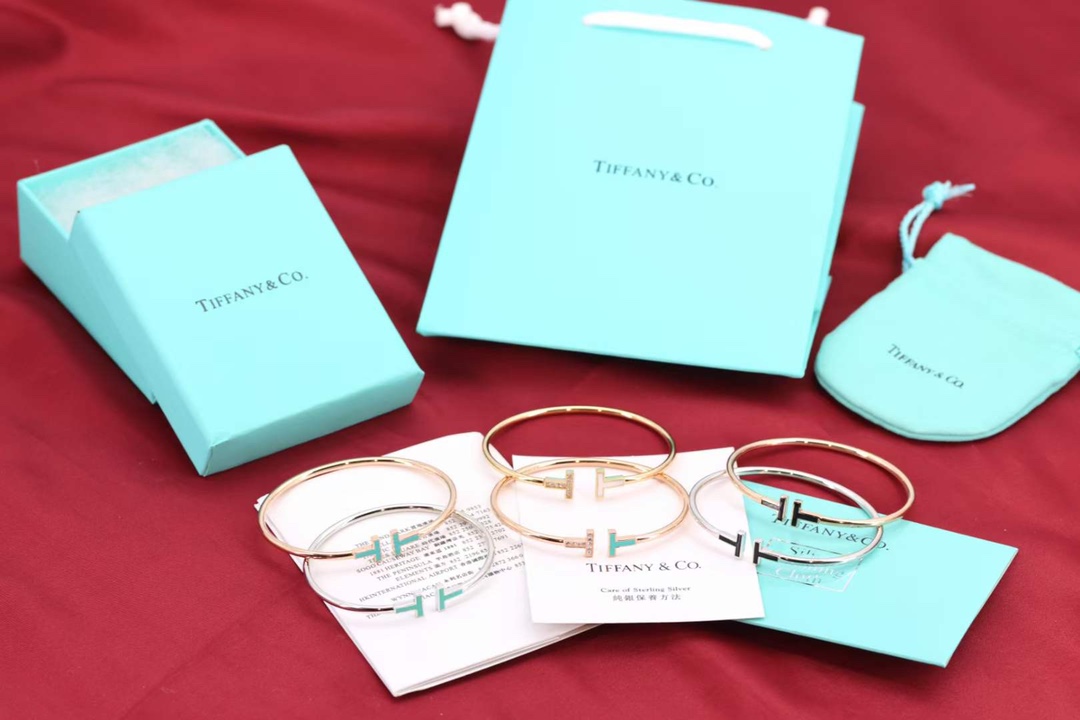Tiffany & Co. Tiffany&Co. T系列 伴钻 纯银双T手镯