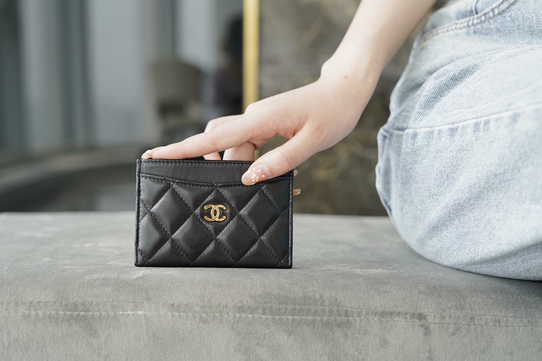 Kaufen Sie die höchste hochwertige Replik
 Chanel Geldbörse Kleine Brieftasche Schwarz Lammfell Schaffell