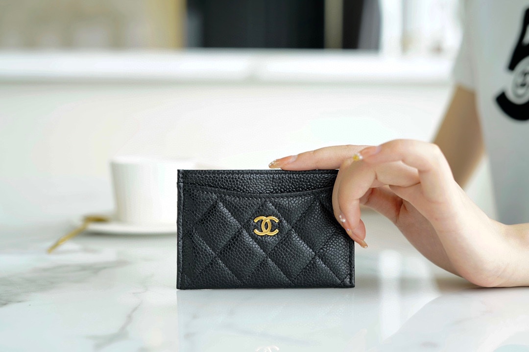 Chanel Classic Flap Bag Geldbörse Kleine Brieftasche Schwarz Kalbsleder Rindsleder