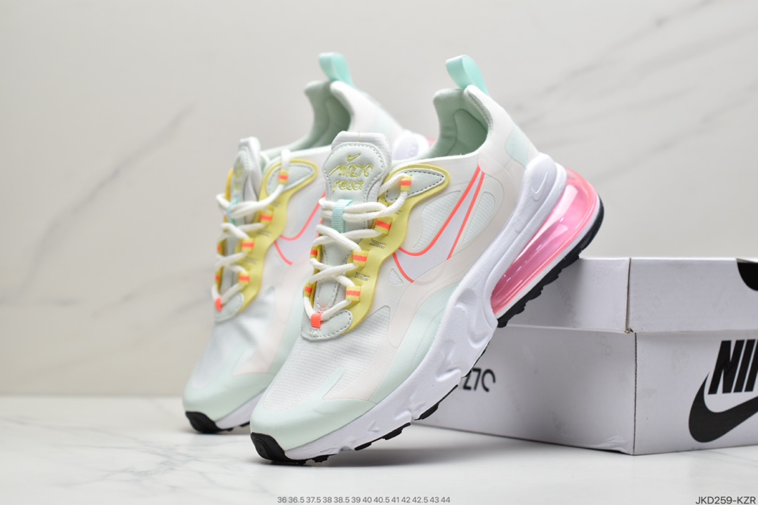 160 耐克Nike Air Max 270 React SE”Light Jade/有ellow/Orange”270瑞亚赛车系列后半掌气垫百搭运动慢跑鞋“白浅玉淡黄桔红”CV8818-102