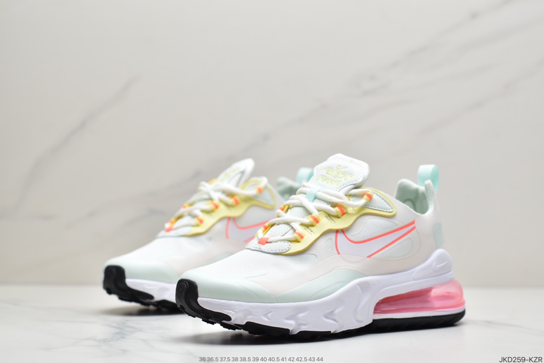 160 耐克Nike Air Max 270 React SE”Light Jade/有ellow/Orange”270瑞亚赛车系列后半掌气垫百搭运动慢跑鞋“白浅玉淡黄桔红”CV8818-102