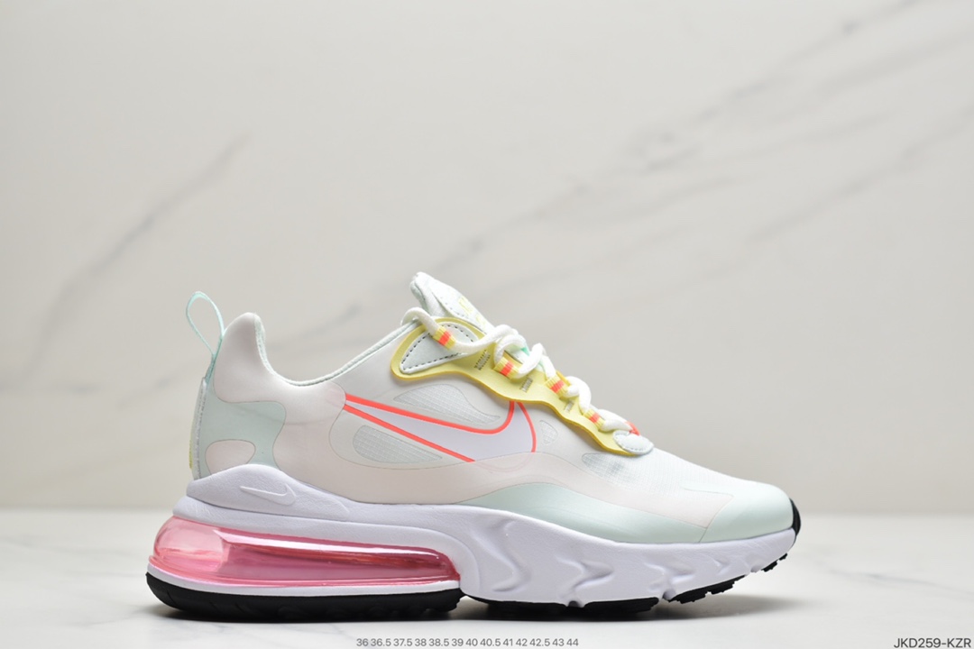 160 耐克Nike Air Max 270 React SE”Light Jade/有ellow/Orange”270瑞亚赛车系列后半掌气垫百搭运动慢跑鞋“白浅玉淡黄桔红”CV8818-102