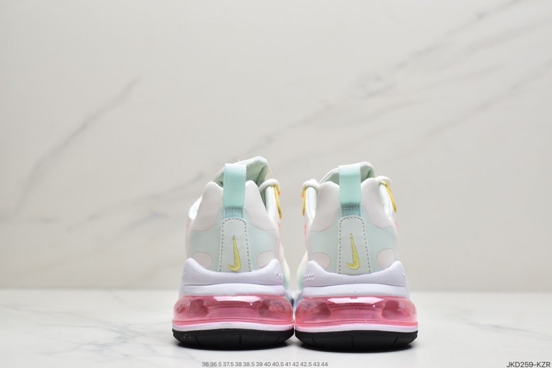 160 耐克Nike Air Max 270 React SE”Light Jade/有ellow/Orange”270瑞亚赛车系列后半掌气垫百搭运动慢跑鞋“白浅玉淡黄桔红”CV8818-102