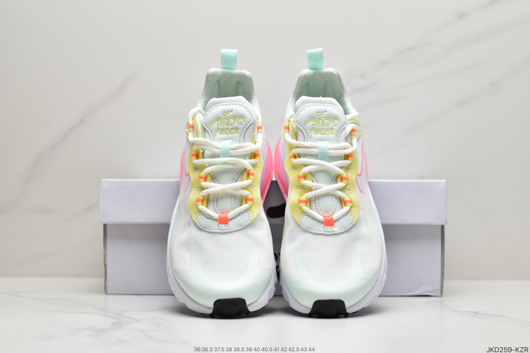 160 耐克Nike Air Max 270 React SE”Light Jade/有ellow/Orange”270瑞亚赛车系列后半掌气垫百搭运动慢跑鞋“白浅玉淡黄桔红”CV8818-102
