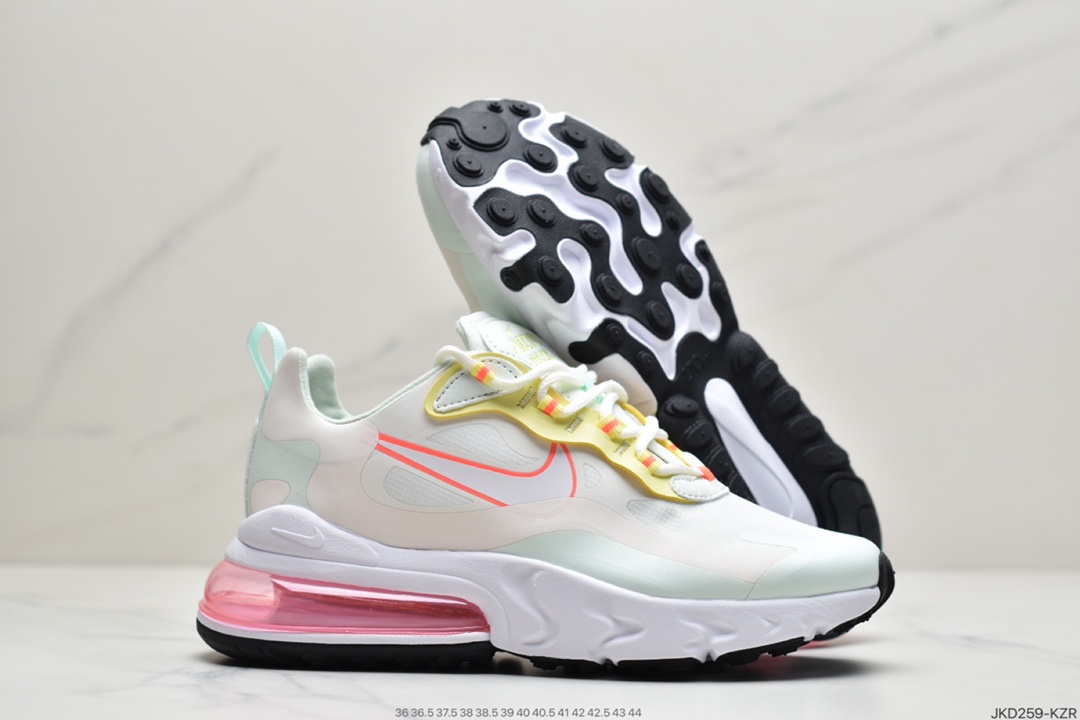 160 耐克Nike Air Max 270 React SE”Light Jade/有ellow/Orange”270瑞亚赛车系列后半掌气垫百搭运动慢跑鞋“白浅玉淡黄桔红”CV8818-102