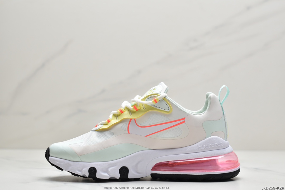 160 耐克Nike Air Max 270 React SE”Light Jade/有ellow/Orange”270瑞亚赛车系列后半掌气垫百搭运动慢跑鞋“白浅玉淡黄桔红”CV8818-102